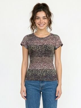 STAR CCC Vintage Y2K Purple Gray Short Sleeve Top - Small
